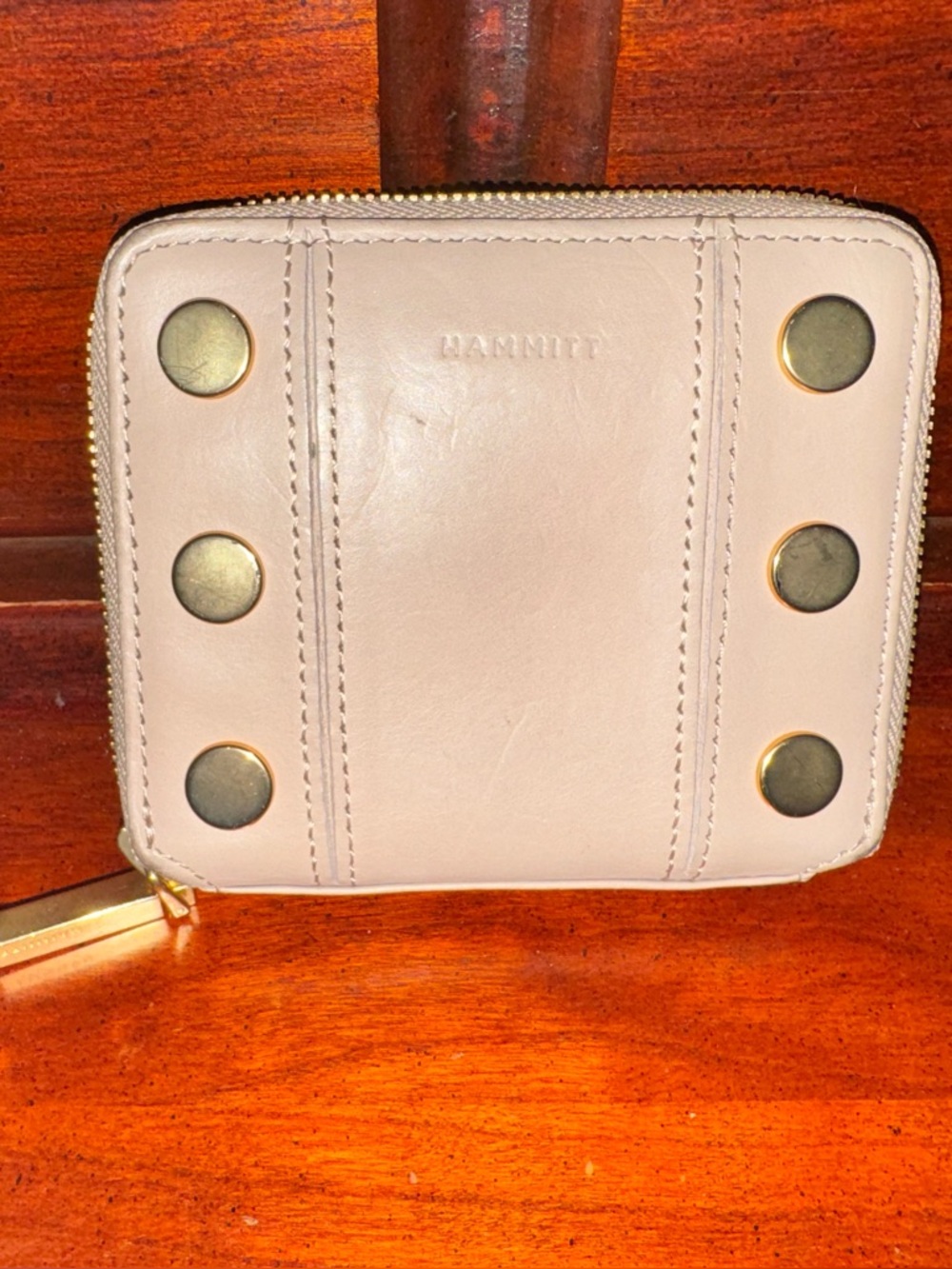 Hammitt Small Zip Wallet in Pale Pink with Gold Studs